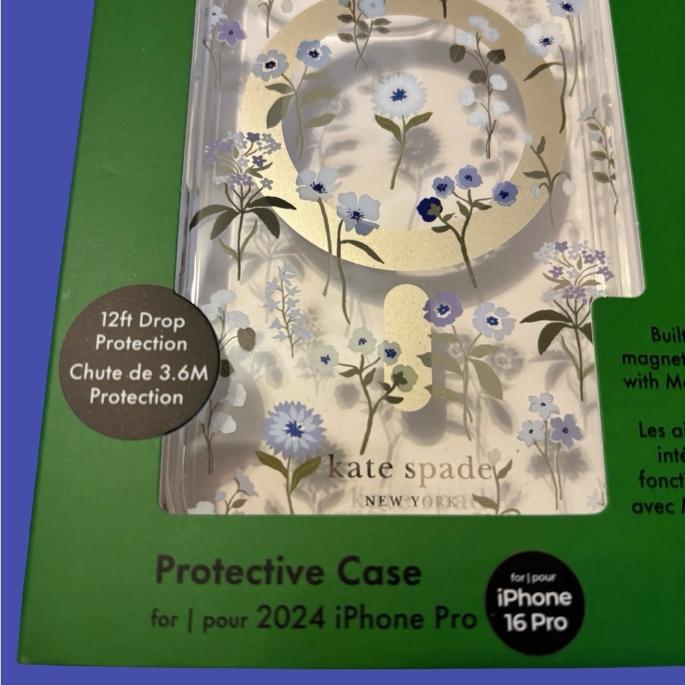 kate spade Clear Floral iPhone Case with Blue and gray floral design. - Picture 2 of 7